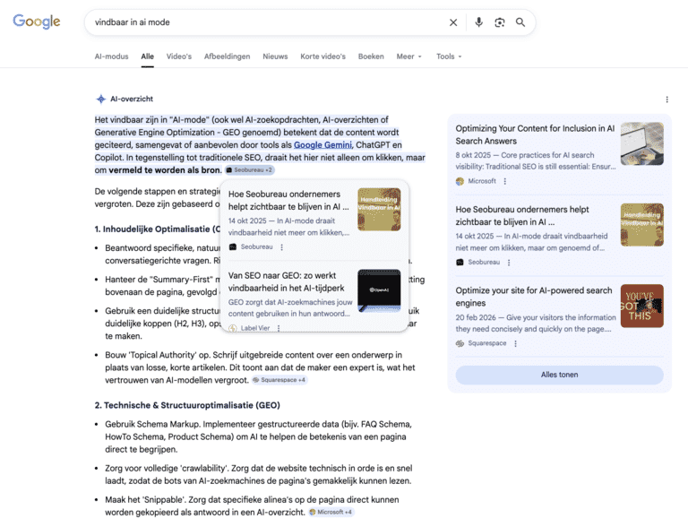 favicon en vermelding binnen AI overzicht